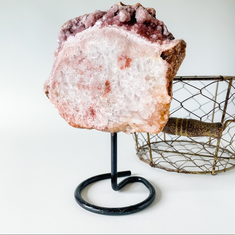 Pink Amethyst Polished Display on Custom Stand